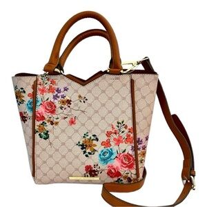 Steve Madden BJAPAN Cream Monogram floral Tote with Floral Design